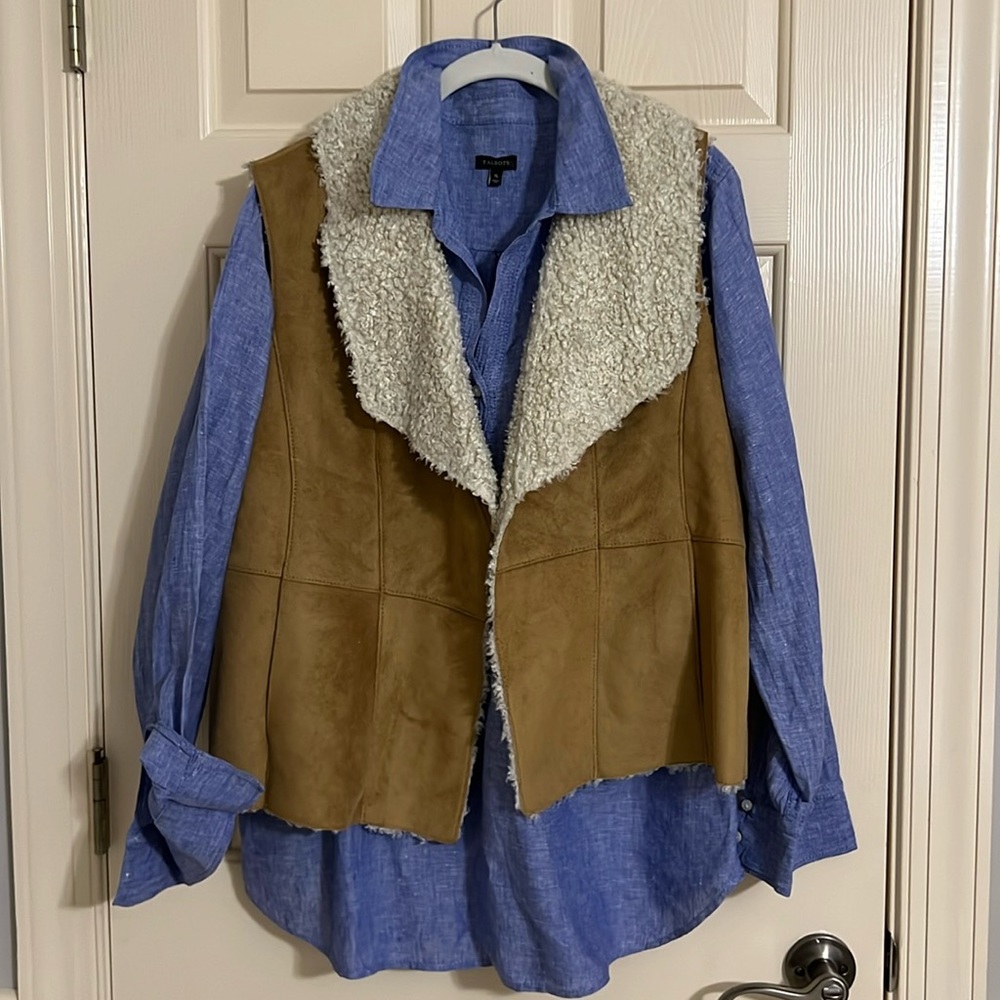 Talbots Faux Suede Sherpa Vest